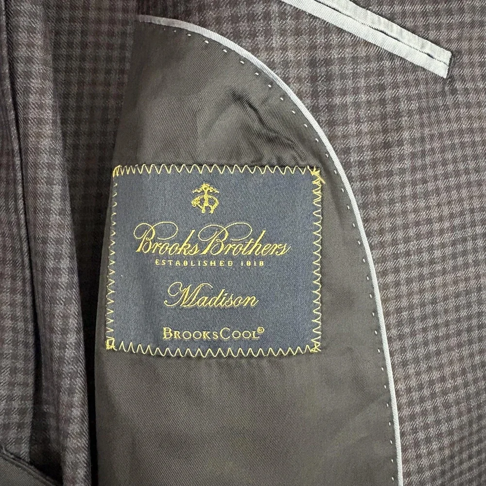 Brooks Brothers Blazer Mens 40R Blue Check Wool BrooksCool
